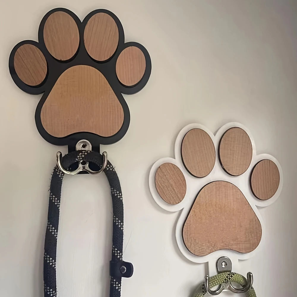 Paw-Print Wooden Leash Hook