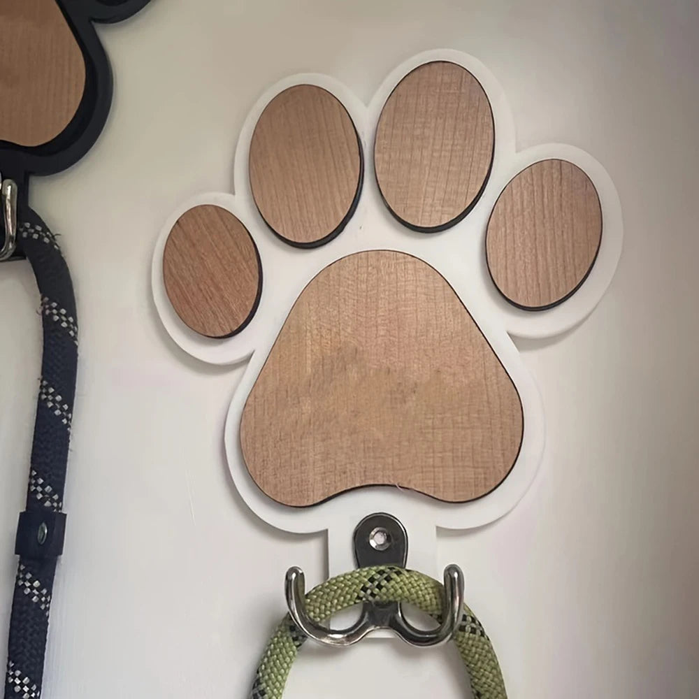 Paw-Print Wooden Leash Hook