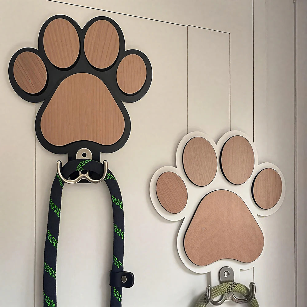 Paw-Print Wooden Leash Hook