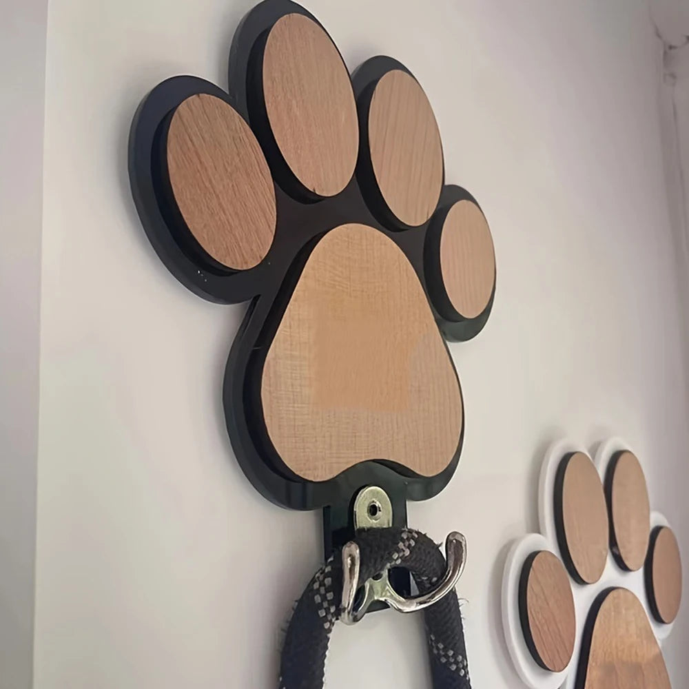 Paw-Print Wooden Leash Hook