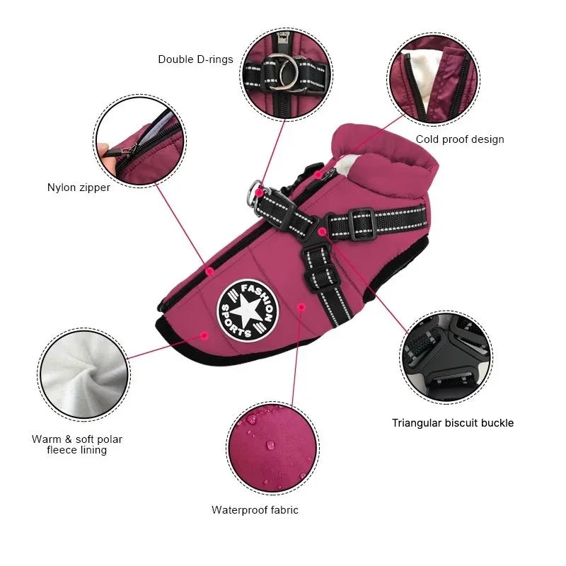 Large-Dog Jacket with Harness Opening