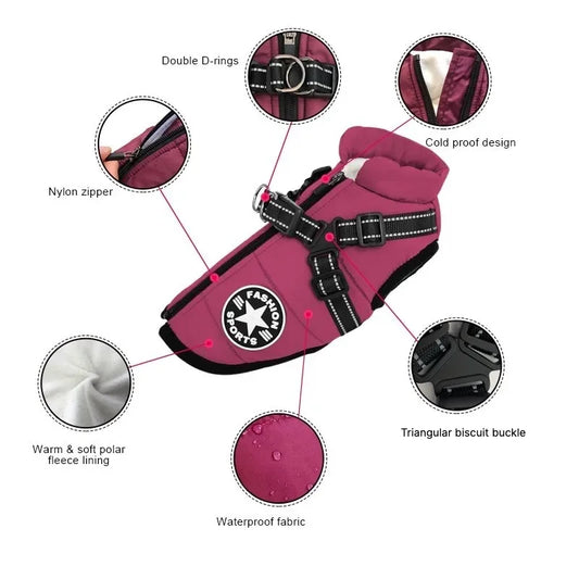 Large-Dog Jacket with Harness Opening